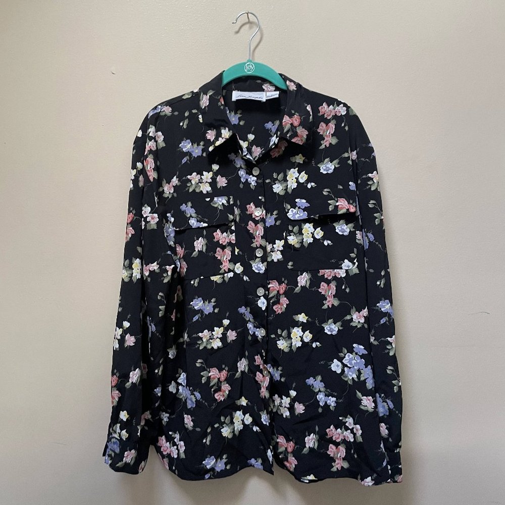 Vintage Lisa Josephs XL Floral Black Button Up Blouse